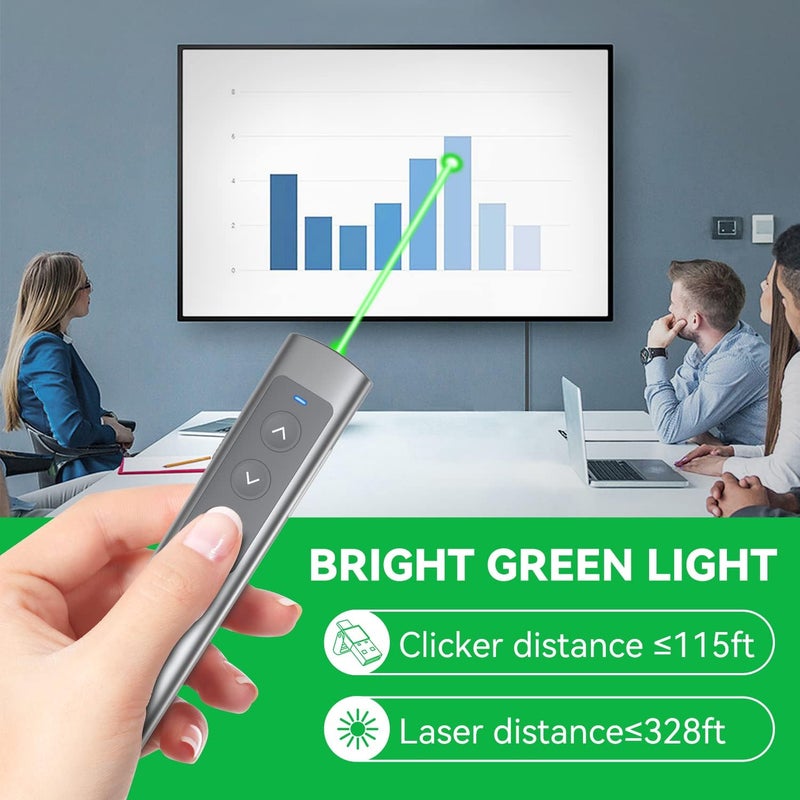PPTSLID Metallic Presentation Clicker Presenter Remote - Rechargeable Wireless Presenter with Green Laser Pointer, 2 in 1 USB Clicker for PowerPoint & Google Slides, Compatible with MacBook/PC - Image 3
